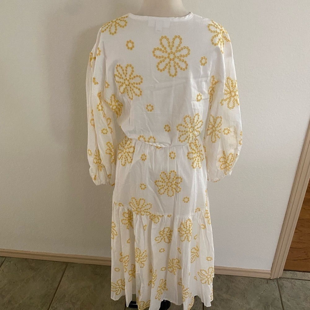 Alexis White Yellow Cottage Core Embroidered Eyelet Midi‎ Dress Women's Large - Picture 8 of 13